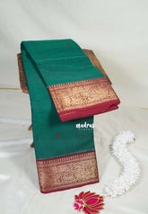 Teal Green - Karthigai Mercerised Cotton Vanasingaram Border with Buttas - Best for Temple Visit | Pooja Funtions