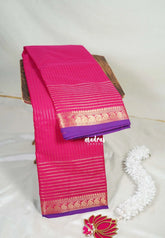 Queen's Pink - Karthigai Mercerised Cotton with Golden Stripes Weaving - Best for Temple Visit | Pooja Funtions