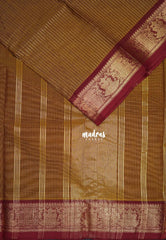 Dark Mustard - Karthigai Mercerised Cotton Zari Stripes with Gandaberunda Border - Best for Temple Visit | Pooja Functions