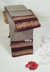 Grey Tone - Karthigai Mercerised Cotton Checks with Rettapet Annam Border - Best for Temple Visit | Pooja Functions