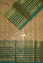 Beige Sandal - Karthigai Mercerised Cotton Plain Saree Annam, RUdraksham & Multi Line Border - Best for Temple Visit | Pooja Functions
