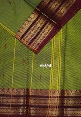 Chutney Green - Karthigai Mercerised Cotton Rudraksham and Mango Tri-Line Border with Buttas - Best for Temple Visit | Pooja Functions