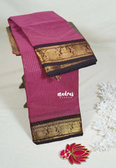Mild Beet Pink - Karthigai Mercerised Cotton Zari Stripes with Gandaberunda Border - Best for Temple Visit | Pooja Functions