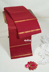 Reddish Maroon - Karthigai Mercerised Cotton Zari Stripes with Rettapet Border - Best for Temple Visit | Pooja Functions