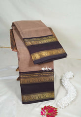 Light Biscut Brown - Karthigai Mercerised Cotton Plain with Rettapet Heart Border - Best for Temple Visit | Pooja Funtions