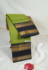 Chutney Green - Karthigai Mercerised Cotton Plain with Rettapet Heart Border - Best for Temple Visit | Pooja Funtions