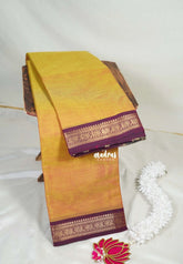 Dual Shade Mustard - Karthigai Mercerised Cotton Plain with Small Mayil Border - Best for Temple Visit | Pooja Funtions