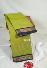 Fresh Green - Karthigai Mercerised Cotton Plain with Small Mayil Border - Best for Temple Visit | Pooja Funtions
