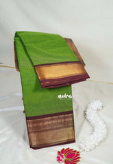 Lime Green - Karthigai Mercerised Cotton Plain with Bavanji and Rudraksham Border - Best for Temple Visit | Pooja Funtions