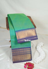 Bluish Green - Karthigai Mercerised Cotton Plain with Bavanji and Rudraksham Border - Best for Temple Visit | Pooja Funtions
