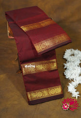 Deep Maroon - Karthigai silk cotton plain saree with Rettapetta Border - Best for Wedding Functions