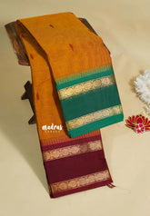 Mustard Orange - Karthigai silk cotton Rudhraksham Ganga Jamuna border