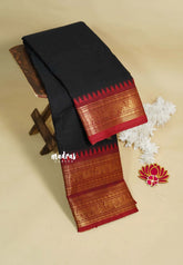 Black - Karthigai silk cotton plain body annam yanai double border