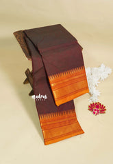 Dual Shade Coffee Brown - Karthigai silk cotton plain body Bavanji border with temple