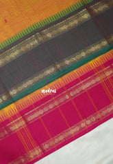 Yellowish Orange - Karthigai silk cotton Rettapet Rudraksham Ganga Jamuna Border with Buttas - Best for Small Functions