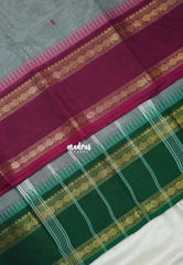 Steel Grey - Karthigai Silk Cotton Rettapet Rudraksham Ganga Jamuna Border with Buttas - Best for Small Functions