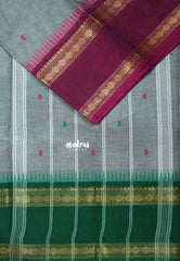 Steel Grey - Karthigai Silk Cotton Rettapet Rudraksham Ganga Jamuna Border with Buttas - Best for Small Functions