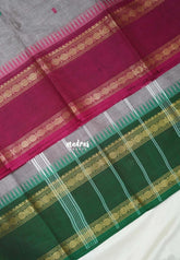 Grey with Purple - Karthigai Silk Cotton Rettapet Rudraksham Ganga Jamuna Border with Buttas - Best for Small Functions