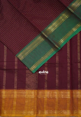Arakku Maroon - Karthigai silk cotton Rettapet Rudraksham Ganga jamuna border with Stripes body - Best for Festive Wear