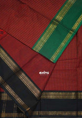 Kumkum Maroon - Karthigai silk cotton Rettapet Rudraksham Ganga jamuna border with Stripes body - Best for Festive Wear