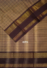 Pastel Brown - Karthigai silk cotton Big Muthu Kattam Checks with Rettapeta Border - Best for Small Functions