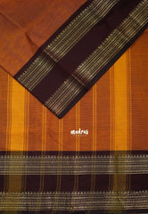 Turmeric Orange - Karthigai silk cotton plain body Rettapet Small Floral border - Best for Wedding Functions