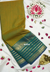Dual Shade Mehndi Green - Karthigai silk cotton plain body multi line border - Best for Festive Wear | Temple Visit