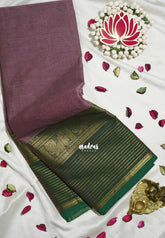 Muted Mauve Purple - Karthigai silk cotton Plain Body Multi Lines with Annam Border - Best for Wedding Functions