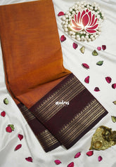 Turmeric Orange - Karthigai silk cotton plain body Rettapet Small Floral border - Best for Wedding Functions