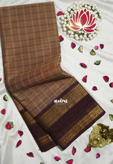Pastel Brown - Karthigai silk cotton Big Muthu Kattam Checks with Rettapeta Border - Best for Small Functions