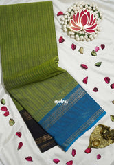 Chutney Green - Karthigai silk cotton Rettapet Rudraksham Ganga jamuna border with Stripes body - Best for Festive Wear