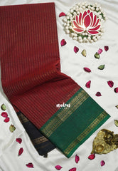 Kumkum Maroon - Karthigai silk cotton Rettapet Rudraksham Ganga jamuna border with Stripes body - Best for Festive Wear