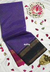 Lavender Purple - Karthigai silk cotton Rettapet Rudraksham Ganga jamuna border with Stripes body - Best for Festive Wear
