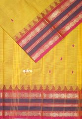 Muted Mustard Yellow - Karthigai silk cotton multi Rudraksham with Temple Boder with Buttas - Best for Temple Visit