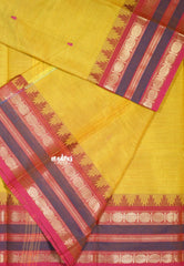 Muted Mustard Yellow - Karthigai silk cotton multi Rudraksham with Temple Boder with Buttas - Best for Temple Visit