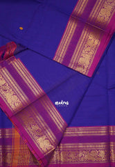 Violet Glow - Karthigai silk cotton Mayil, Flower and Rudraksham Border with Buttas - Best for Wedding Functions