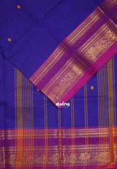 Violet Glow - Karthigai silk cotton Mayil, Flower and Rudraksham Border with Buttas - Best for Wedding Functions