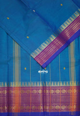 Anandha Blue - Karthigai silk cotton multi Rudraksham Border with Buttas - Best for Small Functions
