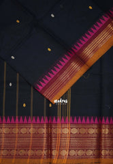 Classic Black - Karthigai silk cotton multi Rudraksham Border with Buttas - Best for Small Functions