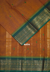 Mustard Brown - Karthigai silk cotton Saree Bavanji and Mango border with buttas - Best for Wedding Functions