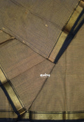 Sand Brown - Karthigai silk cotton small Bavanji border with Buttas - Best for Small Functions