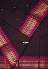 Coffee Brown - Karthigai silk cotton small Bavanji Flower border - Perfect for Small Funtions