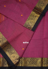 Dark Rosewood Pink - Karthigai Silk Cotton Mango Border with Buttas - Best for Festive Wear | Temple Visit