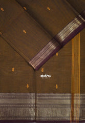 Sepia Brown - Karthigai silk cotton Plain Getti zari with Stripes in Border - Best for Small Functions