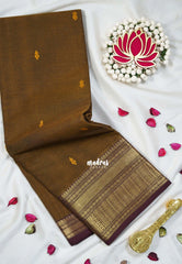 Sepia Brown - Karthigai silk cotton Plain Getti zari with Stripes in Border - Best for Small Functions