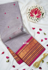 Pastel Purple Grey - Karthigai silk cotton buttas with mango and floral border - Best for Wedding Functions