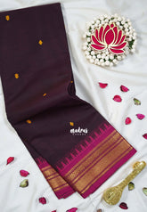 Coffee Brown - Karthigai silk cotton small Bavanji Flower border - Perfect for Small Funtions