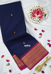 Midnight Blue - Karthigai silk cotton small neli Border with Buttas - Best for Gifting