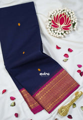 Midnight Blue - Karthigai silk cotton small neli Border with Buttas - Best for Gifting