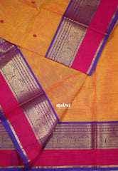 Dual Shade Orange - Karthigai silk cotton Round Peacock and Skirt Border with buttas - Best for Wedding Functions